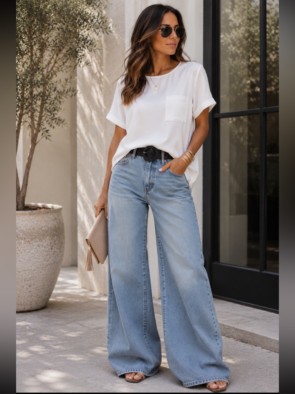 ShopEvelynne white Short Sleeve Pocket Top